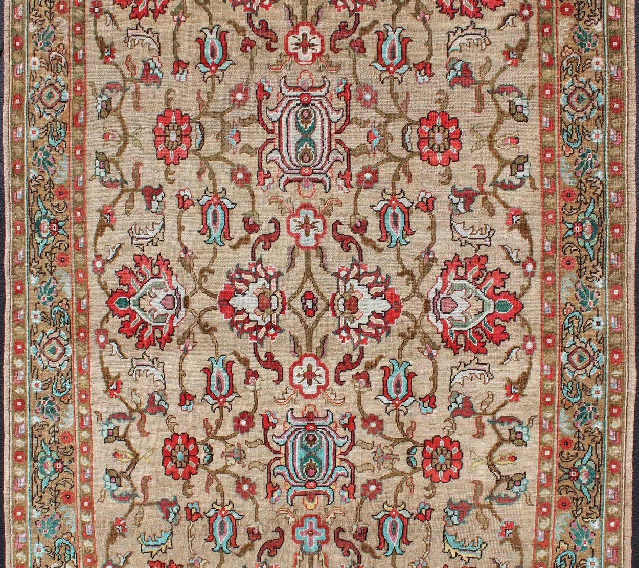 Vibrant and Unique All - Over Design Vintage Hand Knotted Turkish Oushak Rug in Red and Tan Tan and red tribal all - over design Oushak vintage rug from Turkey, rug TU - MTU - 4934, country of origin / type: Turkey / Oushak, circa 1930. kwa rugs Keivan ... - Keivan Woven ArtsTU - MTU - 4934 - 12709Rug