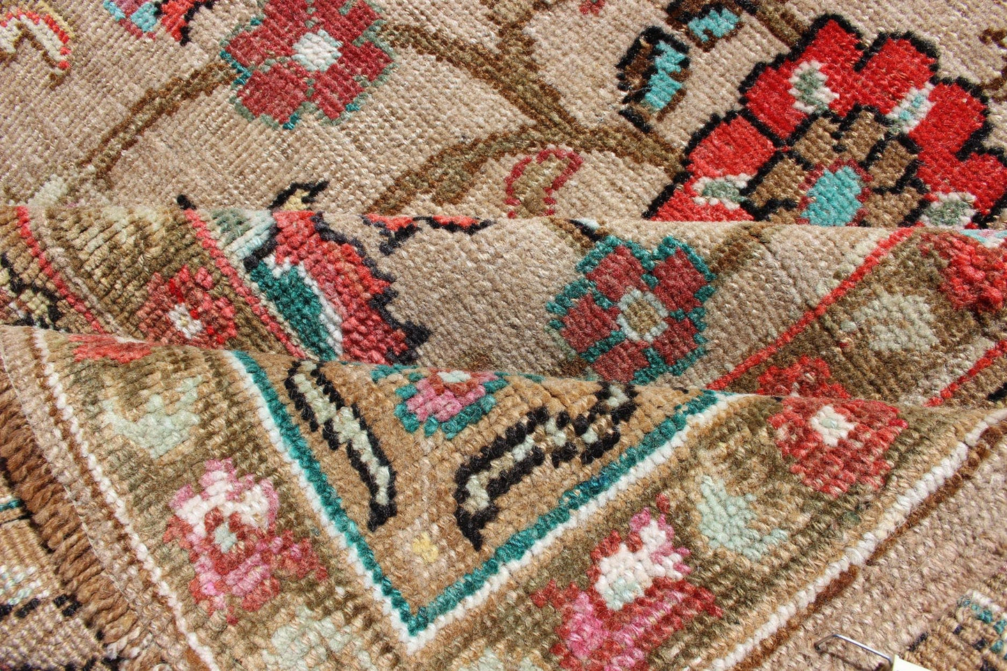 Vibrant and Unique All - Over Design Vintage Hand Knotted Turkish Oushak Rug in Red and Tan Tan and red tribal all - over design Oushak vintage rug from Turkey, rug TU - MTU - 4934, country of origin / type: Turkey / Oushak, circa 1930. kwa rugs Keivan ... - Keivan Woven ArtsTU - MTU - 4934 - 12709Rug