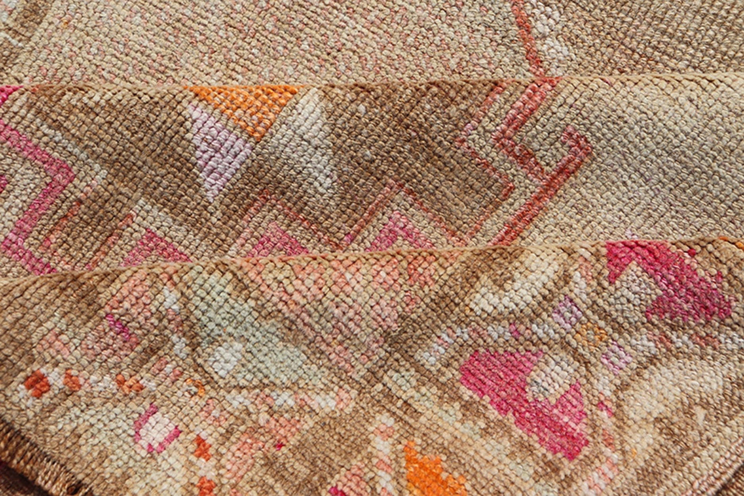 Vintage wide Gallery runner from Turkey with Medallion design in various tones of tan, taupe, orange, red, and browns. Keivan Woven Arts rug TU - MTU - 4955, country of origin / type: Turkey / Kars, circa 1940 Vintage Turkish Kars Runner in Brown Co... - Keivan Woven ArtsTU - MTU - 4955 - 19004Rug
