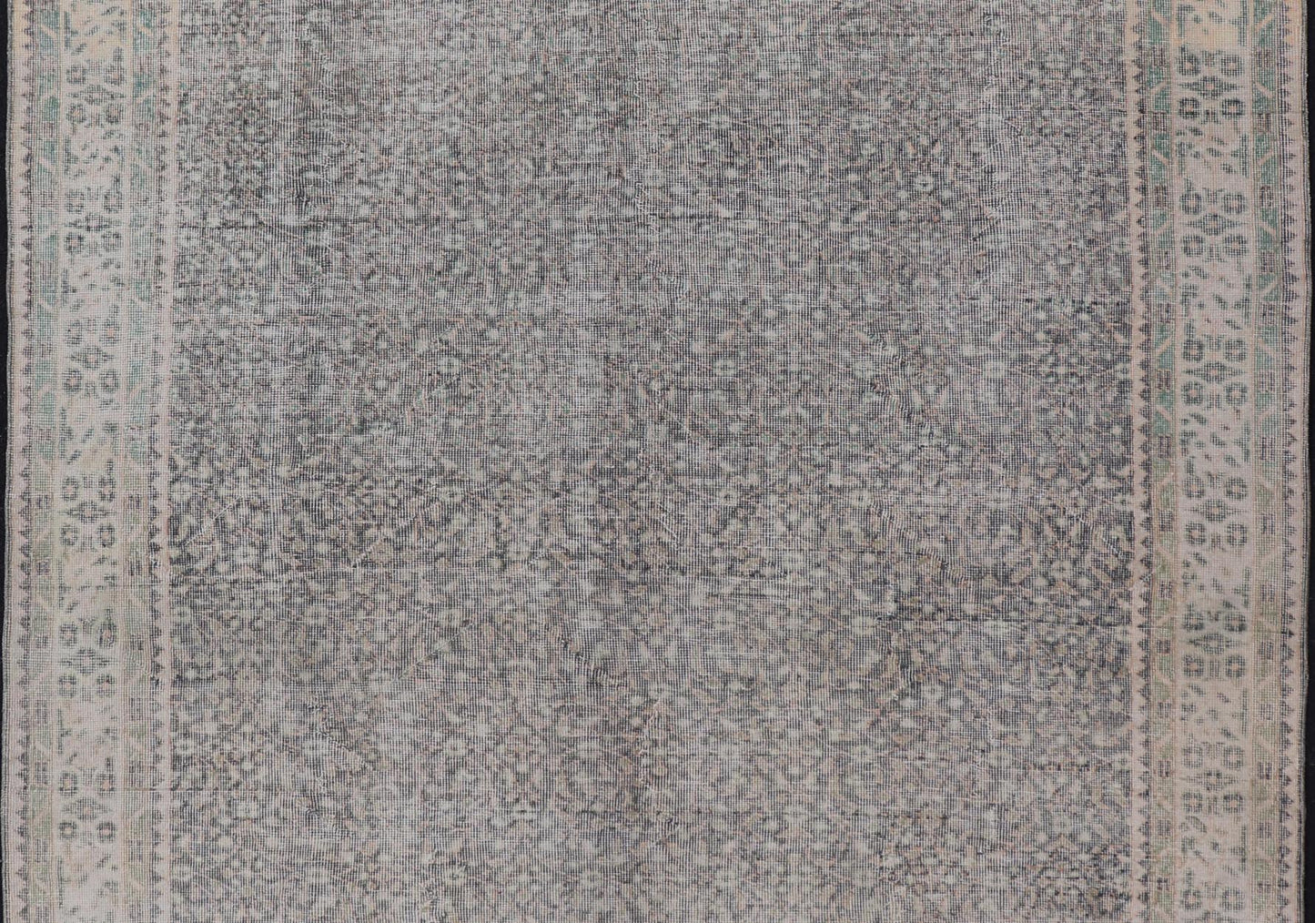 Vintage Hand - Knotted Distressed Turkish Rug in Wool with All - Over Floral Pattern This vintage Turkish Oushak rug has been hand - knotted in wool and features an all - over sub - geometric distressed floral design rendered in cream, blue, green and ivo... - Keivan Woven ArtsTU - MTU - 4962 - 19172