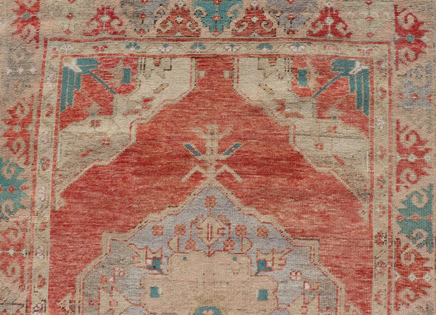 Vintage Turkish Oushak Gallery Runner with Floral's in Orange and Green Medallion vintage Turkish Oushak in orange, green, cream and brown, Keivan Woven Arts / rug TU - MTU - 4966 country of origin / type: Turkey / Oushak, circa 1940. Measure... - Keivan Woven ArtsTU - MTU - 4966 - 19028Rug