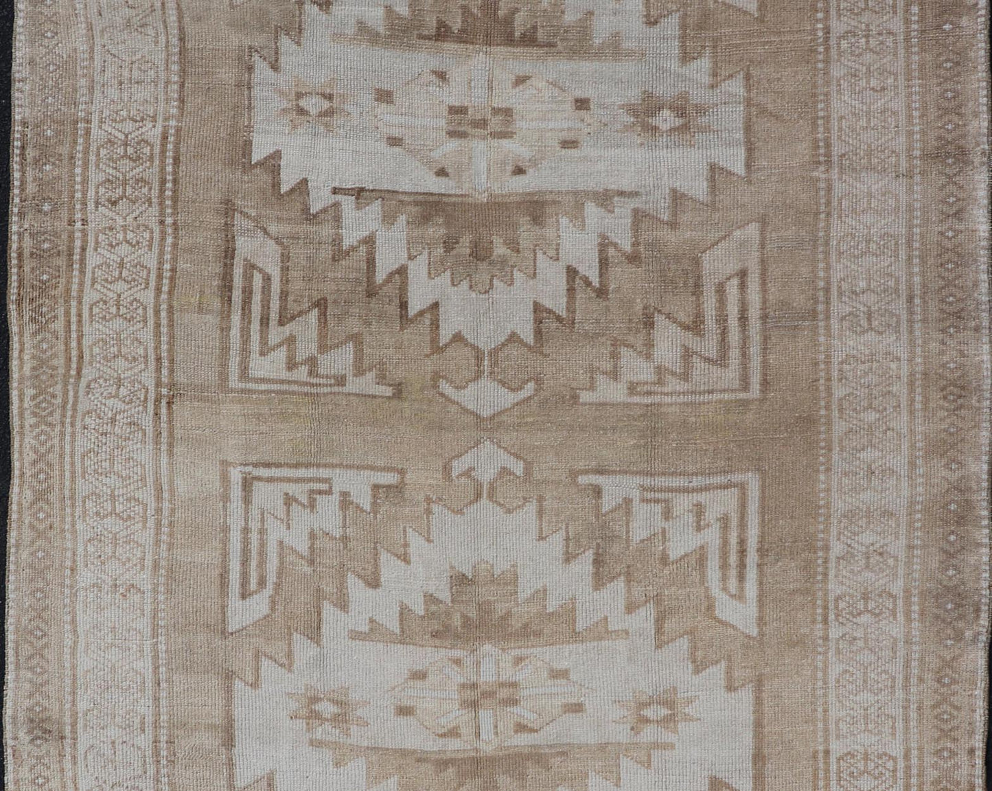 Vintage Hand Knotted Turkish Oushak Kars in Muted Tones & Neutral Colors Turkish Kars/Oushak rug possesses two medallions with overall Sub - geometric design paired with Delicate colors and muted tones. circa/1940 Keivan Woven Arts / rug/ TU - MTU - 6... - Keivan Woven ArtsTU - MTU - 65 - 18734Rug