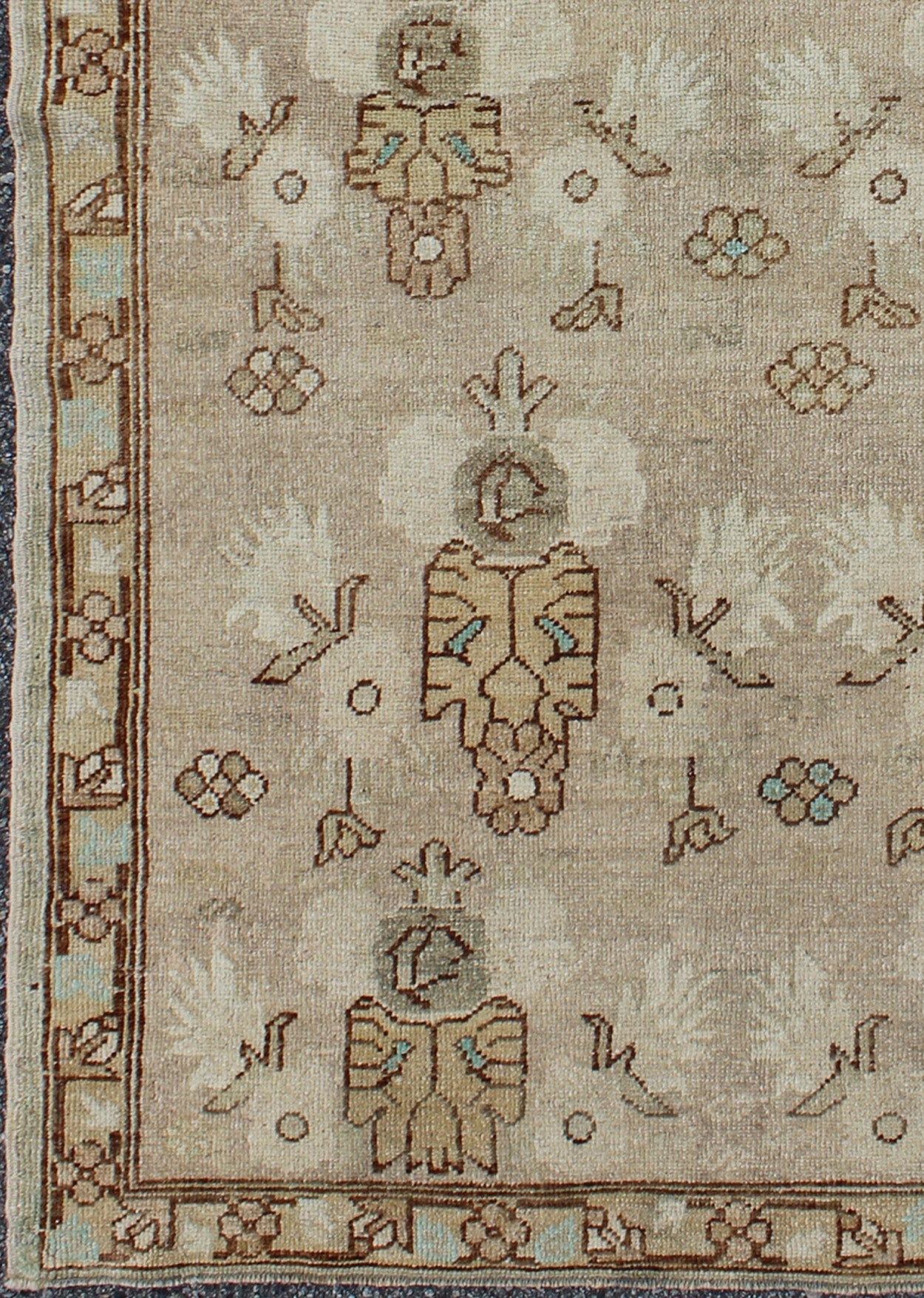 Taupe, Tan and Brown Medallion Vintage Turkish Oushak with Hints of Pale Green kwarugs Taupe and tan eight medallion vintage Turkish Oushak rug with hints of light teal and green, rug tu - mtu - 95097, country of origin / type: Turkey / Oushak, circ... - Keivan Woven ArtsTU - MTU - 95097 - 9174Rug