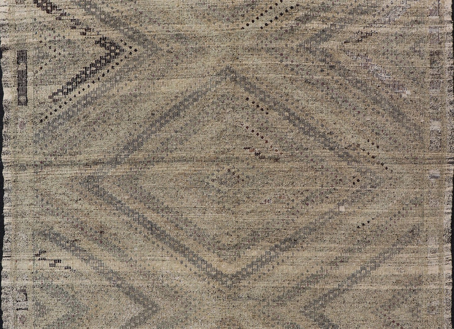 Vintage Turkish Embroidered Flat - Weave Rug with Neutral - Toned Geometric Design. Geometric design vintage Kilim rug from Turkey in neutral, muted tones, rug TU - NED - 1018, country of origin / type: Turkey / Kilim, circa 1960. Featuring a bea... - Keivan Woven ArtsTU - NED - 1018 - 14512Rug