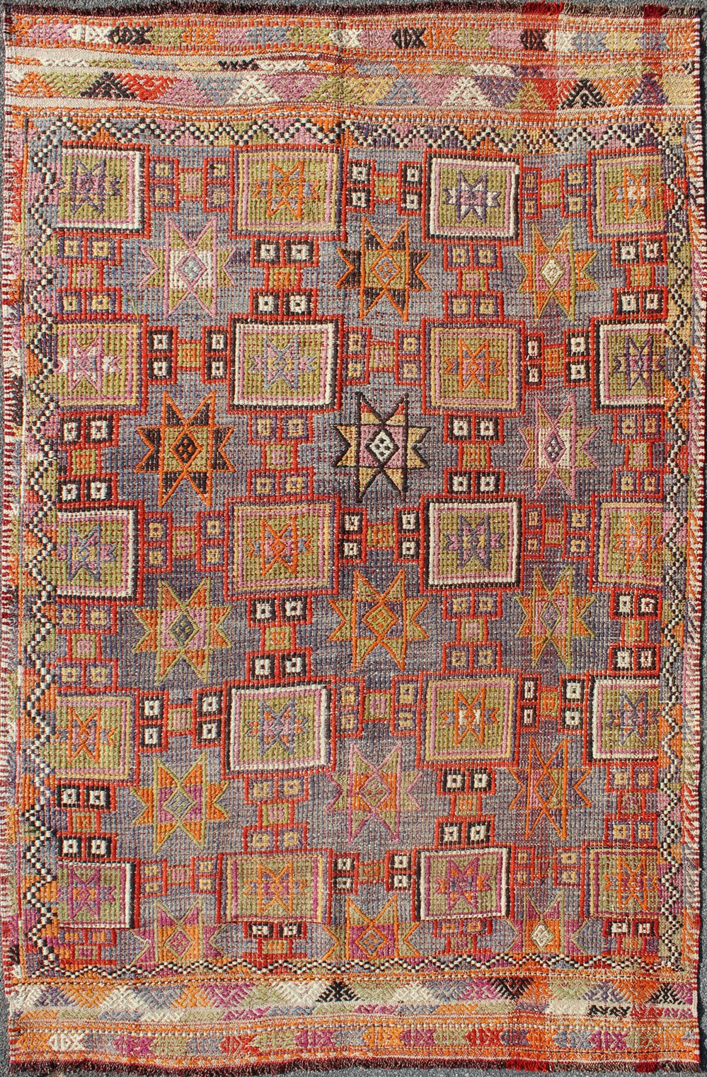 Multi - Colored Geometric Turkish Oushak Midcentury Rug with Tribal Design kwarugs Multi - colored geometric Turkish Oushak midcentury rug with tribal design, rug tu - ned - 1115, country of origin / type: Turkey / Oushak, circa 1950 Featuring a... - Keivan Woven ArtsTU - NED - 1115 - 9192Rug