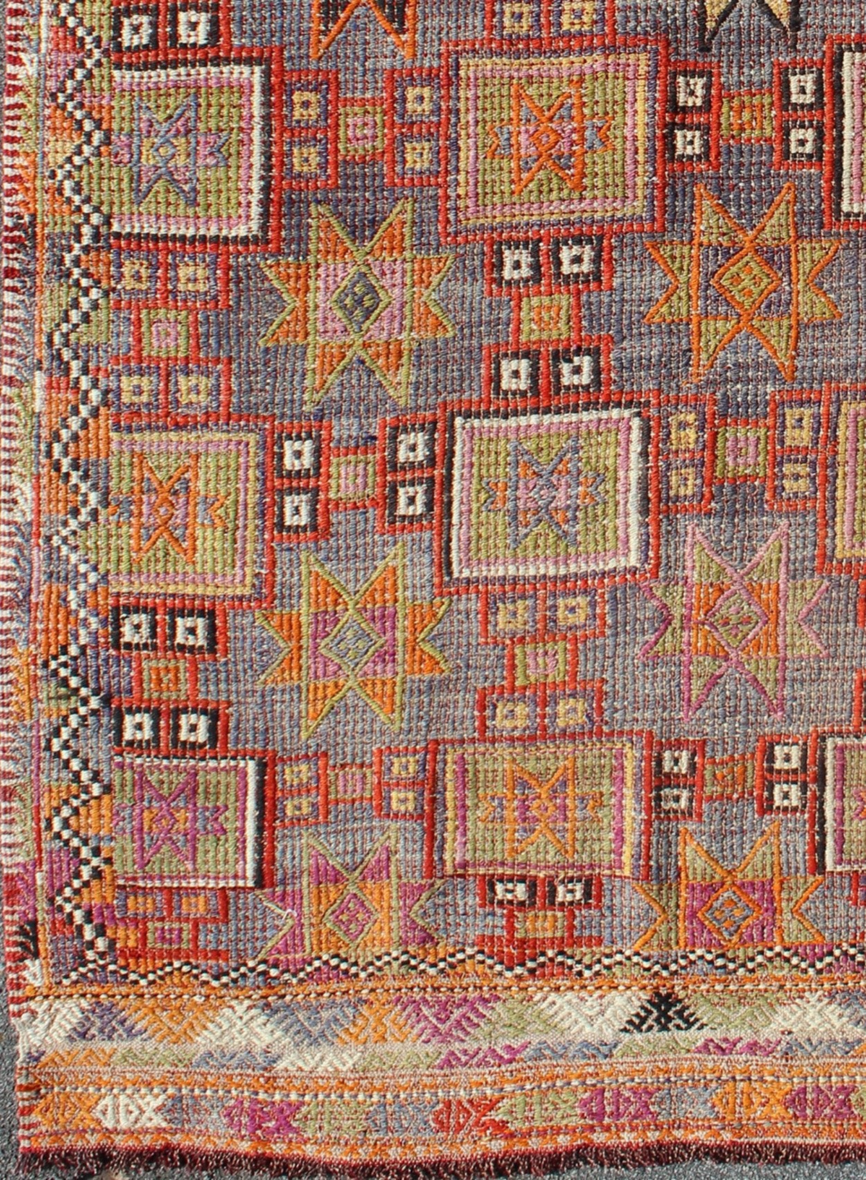 Multi - Colored Geometric Turkish Oushak Midcentury Rug with Tribal Design kwarugs Multi - colored geometric Turkish Oushak midcentury rug with tribal design, rug tu - ned - 1115, country of origin / type: Turkey / Oushak, circa 1950 Featuring a... - Keivan Woven ArtsTU - NED - 1115 - 9192Rug