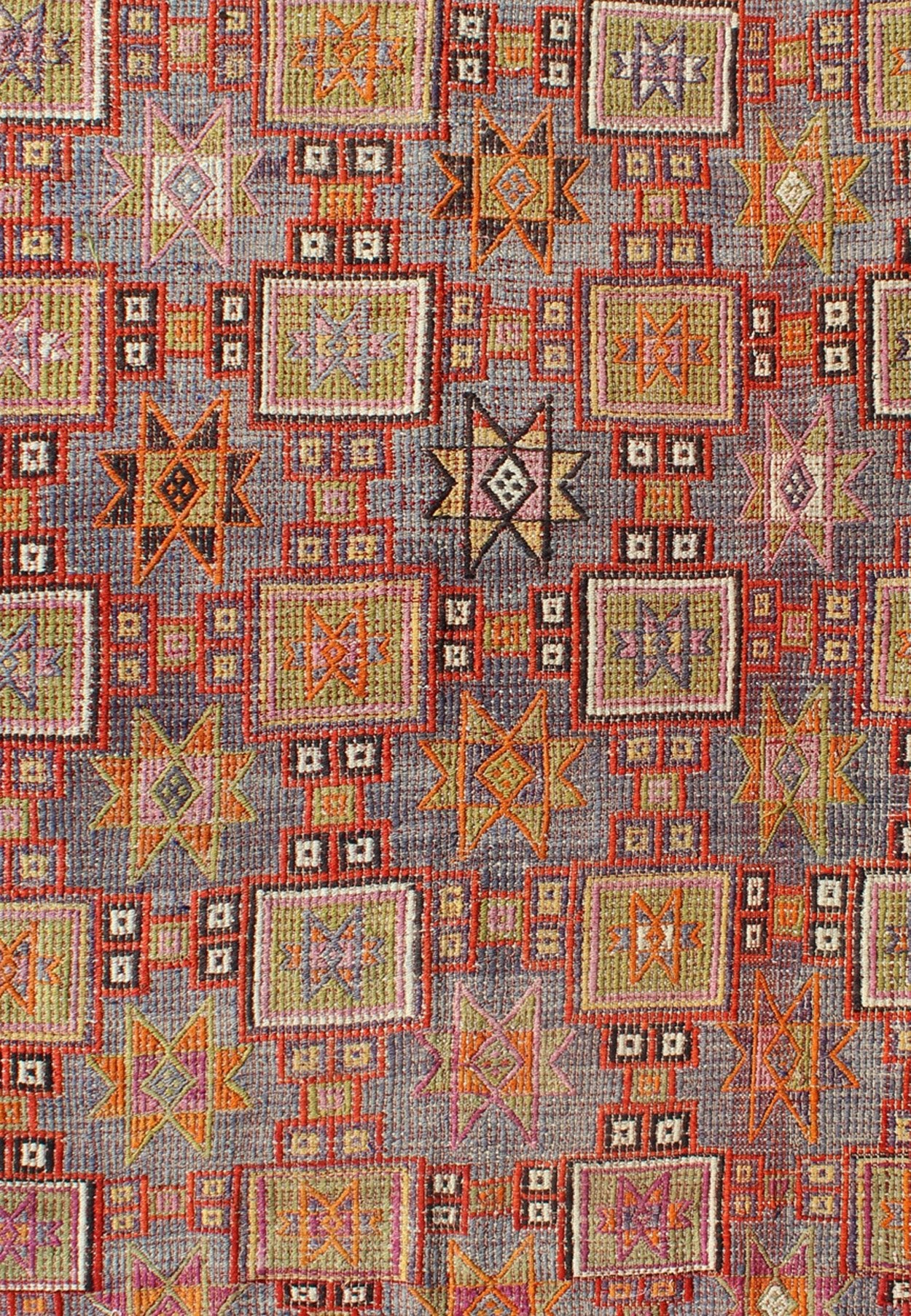 Multi - Colored Geometric Turkish Oushak Midcentury Rug with Tribal Design kwarugs Multi - colored geometric Turkish Oushak midcentury rug with tribal design, rug tu - ned - 1115, country of origin / type: Turkey / Oushak, circa 1950 Featuring a... - Keivan Woven ArtsTU - NED - 1115 - 9192Rug