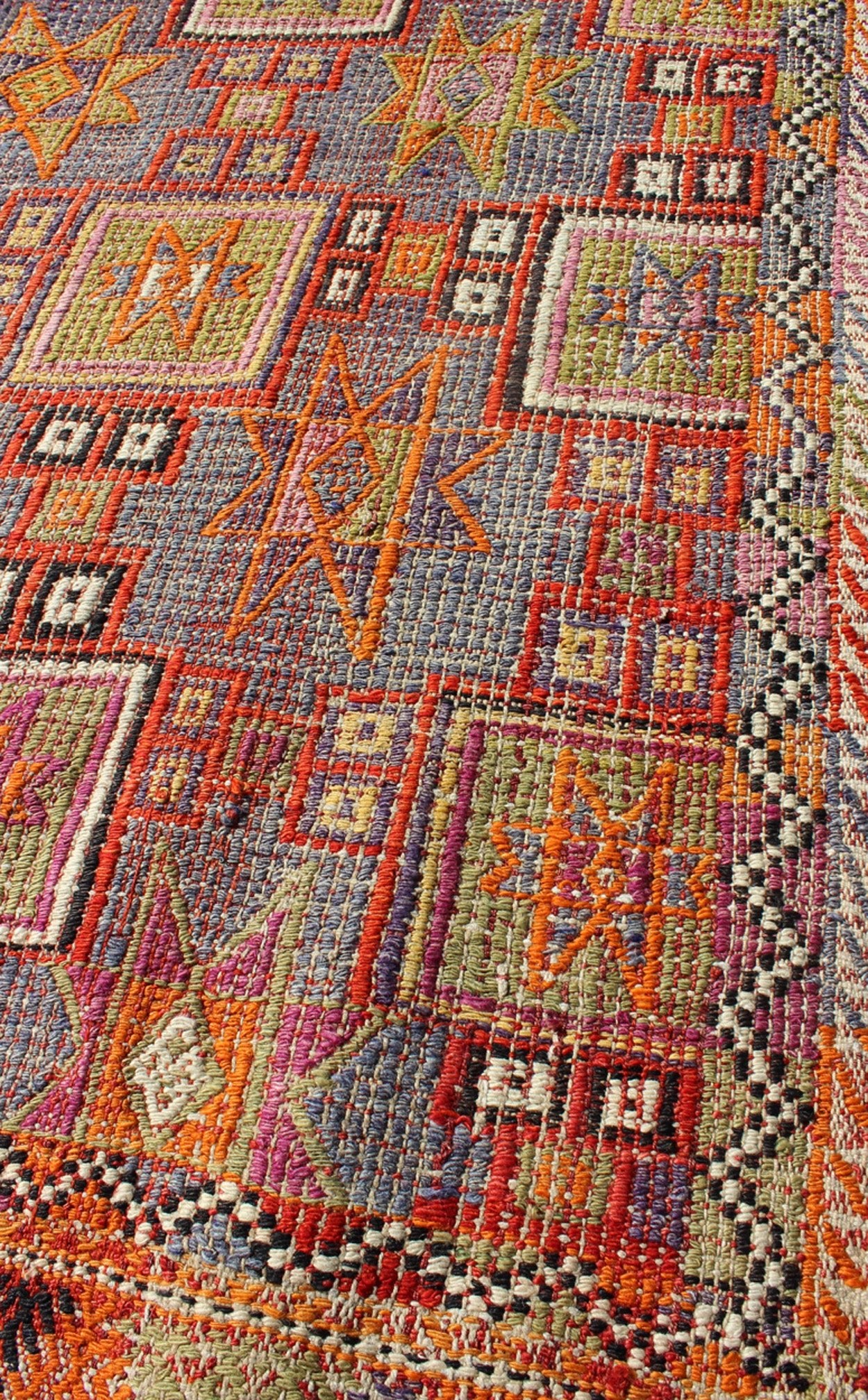 Multi - Colored Geometric Turkish Oushak Midcentury Rug with Tribal Design kwarugs Multi - colored geometric Turkish Oushak midcentury rug with tribal design, rug tu - ned - 1115, country of origin / type: Turkey / Oushak, circa 1950 Featuring a... - Keivan Woven ArtsTU - NED - 1115 - 9192Rug
