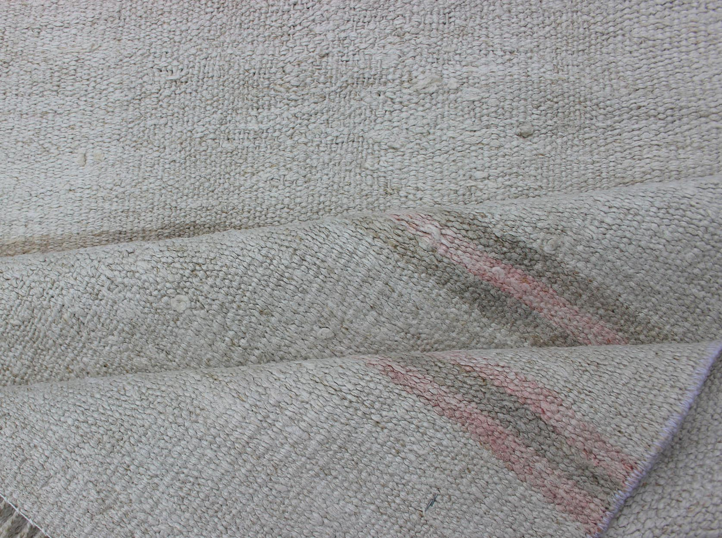 Striped Turkish Hand Woven Vintage Kilim Flat - Weave Rug in Shades of Soft Red and Cream Cream and soft red vintage Kilim from Turkey with Minimalist design in stripes, Keivan Woven Arts / rug TU - NED - 1209, country of origin / type: Turkey / Kilim... - Keivan Woven ArtsTU - NED - 1209 - 12202Rug
