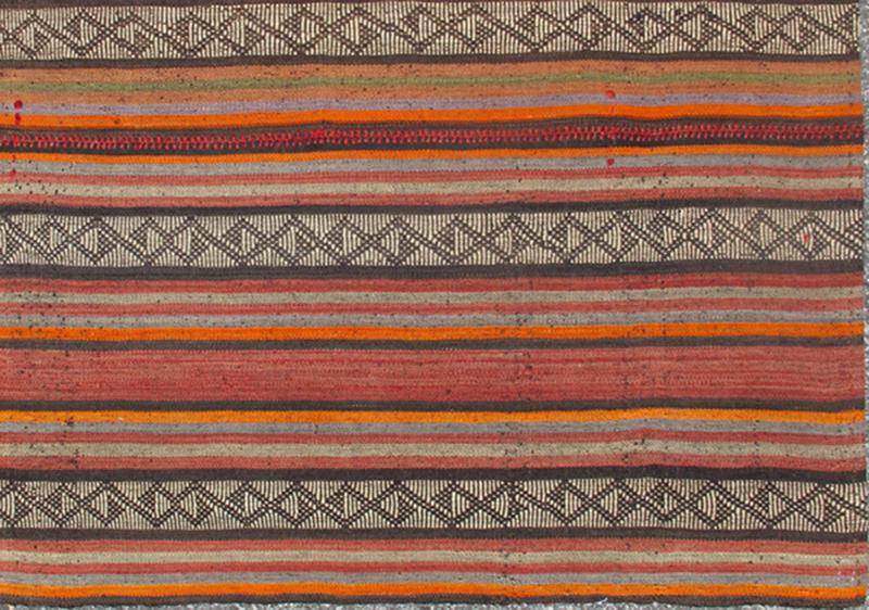 Colorful Long Kilim Runner with Vertical Stripe and Geometric Pattern, rug ned - 136027, country of origin / type: Turkey / Kilim, circa mid - 20th century. Woven during the mid - 20th century in Turkey, this designer Kilim is decorated with a vertica... - Keivan Woven ArtsTU - NED - 136027 - 4604Rug