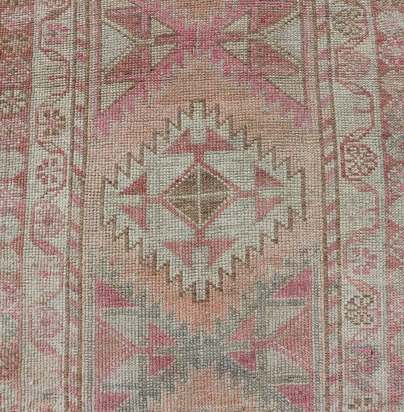 Measures: 2'11 x 12'0 Vintage Turkish Oushak Runner with Latch Hook Medallions in Soft Colors. Keivan Woven Arts / rug TU - NED - 4681, country of origin / type: Turkey / Oushak, circa 1950 This Oushak carpet runner from mid - 20th century Turkey ... - Keivan Woven ArtsTU - NED - 4681 - 22081Rug