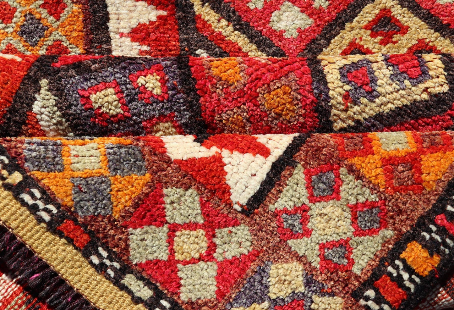 Measures: 2'9 x 9'10 Multicolored Midcentury Turkish Kurdish Oushak Runner with Diamonds and Stars. Keivan Woven Arts / rug TU - NED - 4692, country of origin / type: Iran / Kurdish Oushak, circa 1950 This Kurdish tribal rug was woven by Kurdish wea... - Keivan Woven ArtsTU - NED - 4692 - 22129Rug