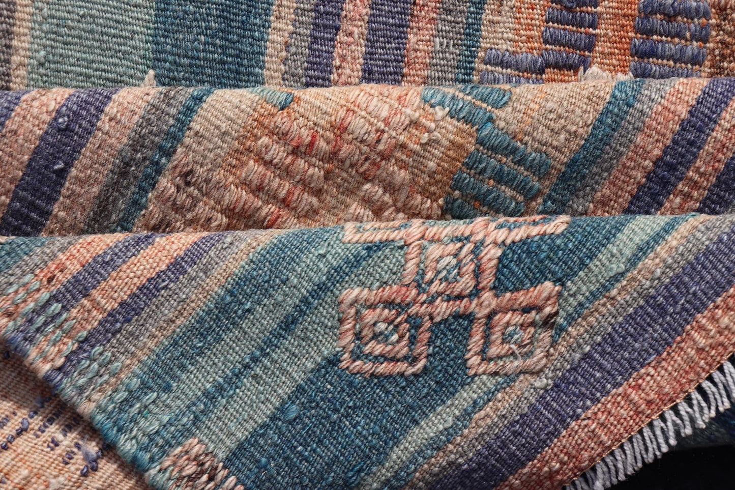Measures: 2'6 x 5'6 Stripe Design Turkish Vintage Flat - Weave Rug In Light Green, Purple, and Peach. Keivan Woven Arts / rug TU - NED - 5017, country of origin / type: Turkey / Kilim, circa 1960 This vintage Turkish Kilim rug features a contemporary ... - Keivan Woven ArtsTU - NED - 5017 - 21681Rug