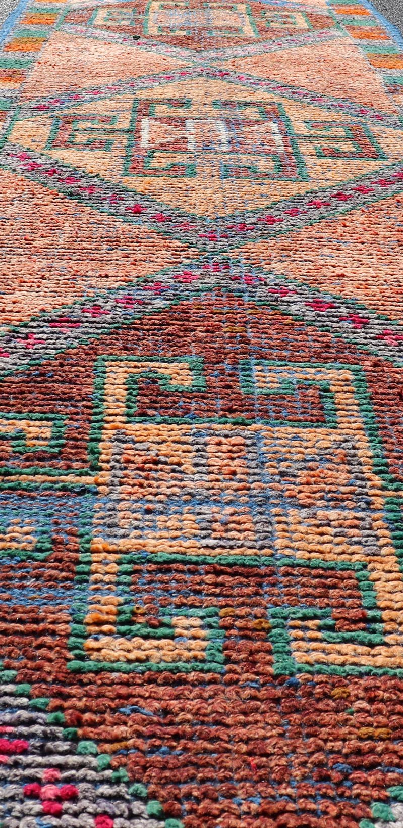 Measures: 2'10 x 9'9 Multicolored Mid - Century Turkish Kurdish Oushak Runner With Large Medallions. Keivan Woven Arts / rug TU - NED - 5020, country of origin / type: Iran / Kurdish Oushak, circa 1960 This Kurdish tribal rug was woven by Kurdish weav... - Keivan Woven ArtsTU - NED - 5020 - 22261Rug