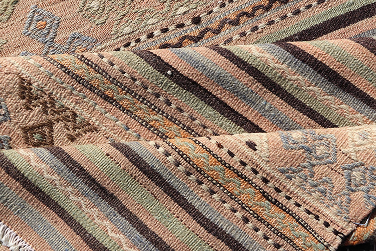 Measures: 2'8 x 9'6 Colorful Vintage Turkish Embroidered Flatweave Runner Striped Geometric Design. Keivan Woven Arts / rug TU - NED - 5026, country of origin / type: Turkey / Kilim, circa 1960. This vintage flat - woven kilim runner features a min... - Keivan Woven ArtsTU - NED - 5026 - 22297Rug