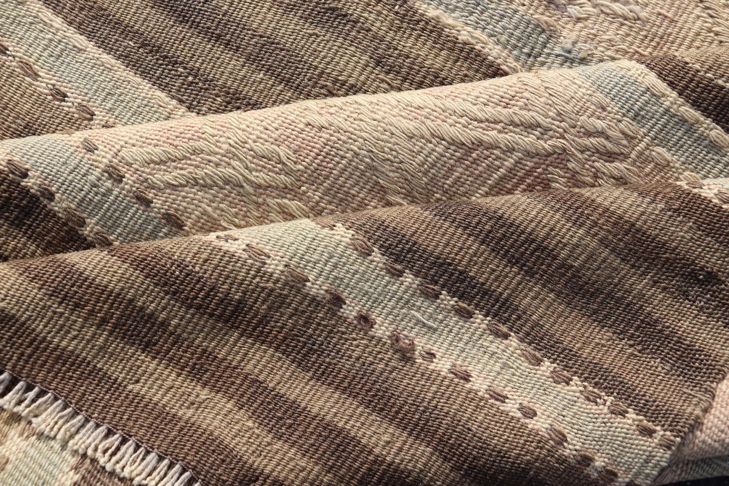 Measures: 4'6 x 6'1 Vintage Turkish Flat - Weave Striped Kilim in Taupe, Brown, and Light Blue. Keivan Woven Arts/ rug TU - NED - 5036, country of origin / type: Turkey / Kilim, circa 1960 This vintage flat - woven Kilim features a Minimalist design... - Keivan Woven ArtsTU - NED - 5036 - 22321Rug