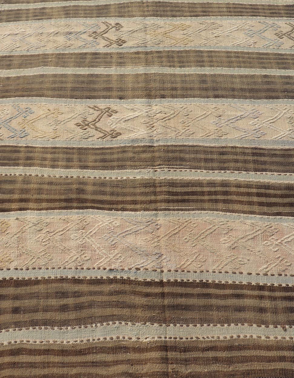 Measures: 4'6 x 6'1 Vintage Turkish Flat - Weave Striped Kilim in Taupe, Brown, and Light Blue. Keivan Woven Arts/ rug TU - NED - 5036, country of origin / type: Turkey / Kilim, circa 1960 This vintage flat - woven Kilim features a Minimalist design... - Keivan Woven ArtsTU - NED - 5036 - 22321Rug
