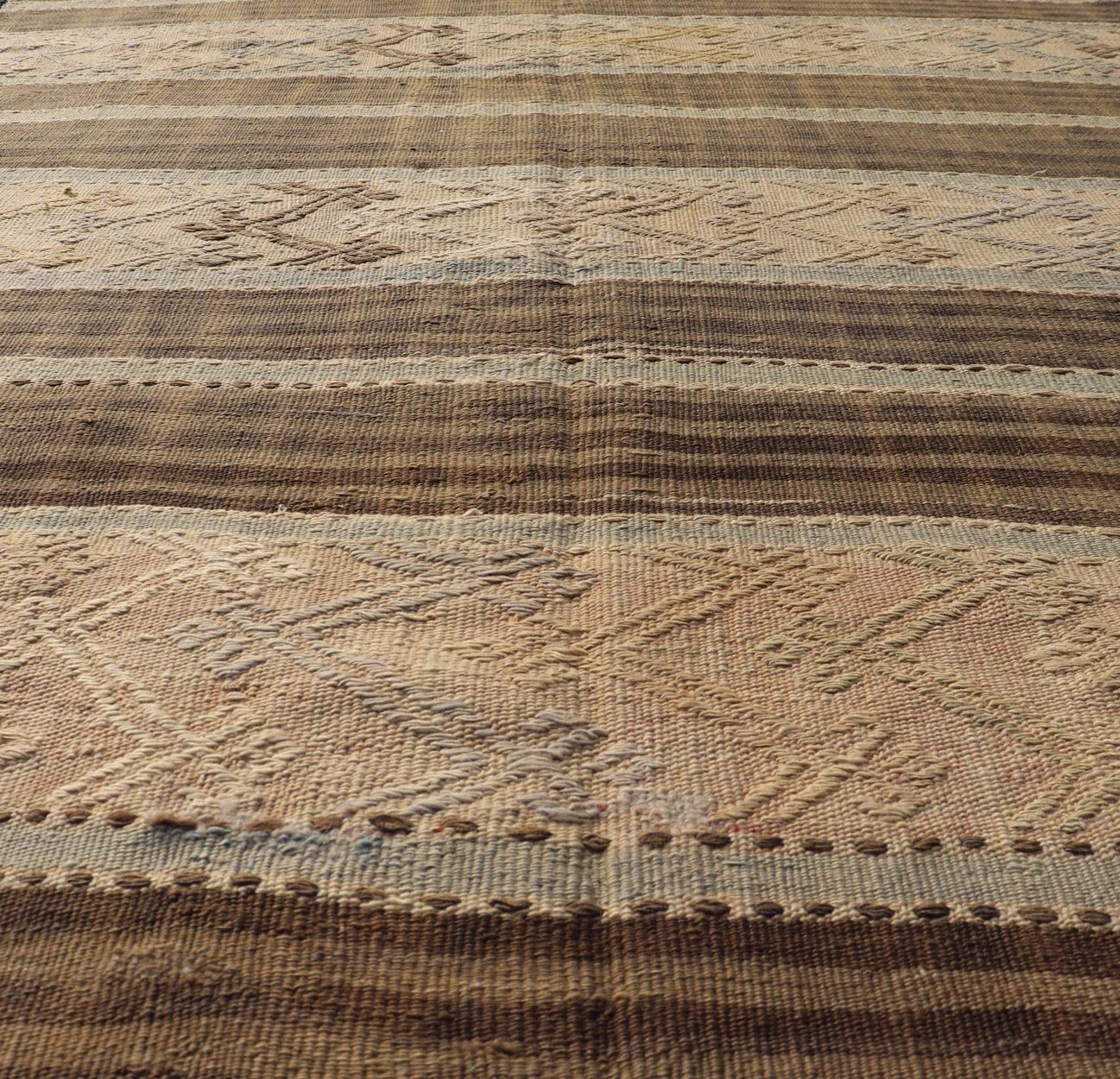 Measures: 4'6 x 6'1 Vintage Turkish Flat - Weave Striped Kilim in Taupe, Brown, and Light Blue. Keivan Woven Arts/ rug TU - NED - 5036, country of origin / type: Turkey / Kilim, circa 1960 This vintage flat - woven Kilim features a Minimalist design... - Keivan Woven ArtsTU - NED - 5036 - 22321Rug