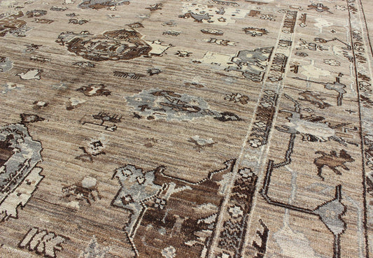 Turkish Oushak Rug in All - Over Design in Natural Wool Colors of Brown's to Cream All - Over natural wool Turkish Oushak, Keivan Woven Arts / rug/ TU - SOY - 22, country of origin / type: Turkey / Oushak, circa late - 20th Century. This unique Tur... - Keivan Woven ArtsTU - SOY - 22 - 3936