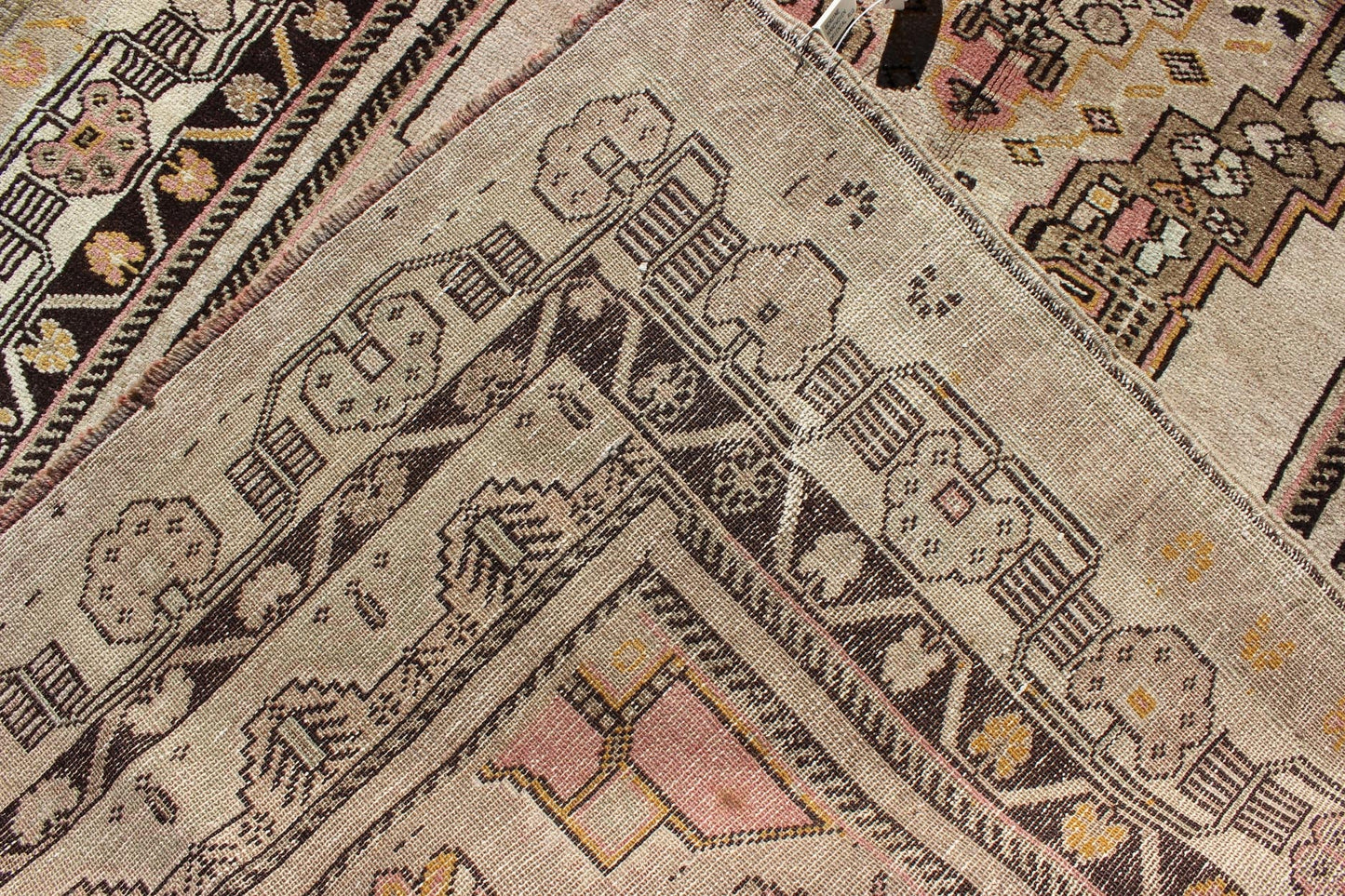 Vintage Turkey Oushak Rug with Tribal Geometric Medallion Design Measures: 3'9 x 7'7 This vintage Turkish Oushak carpet, (circa 1940) features a central medallion design, as well as patterns of smaller tribal - geometric elements in the fo... - Keivan Woven ArtsTU - TRS - 136080 - 4632Rug
