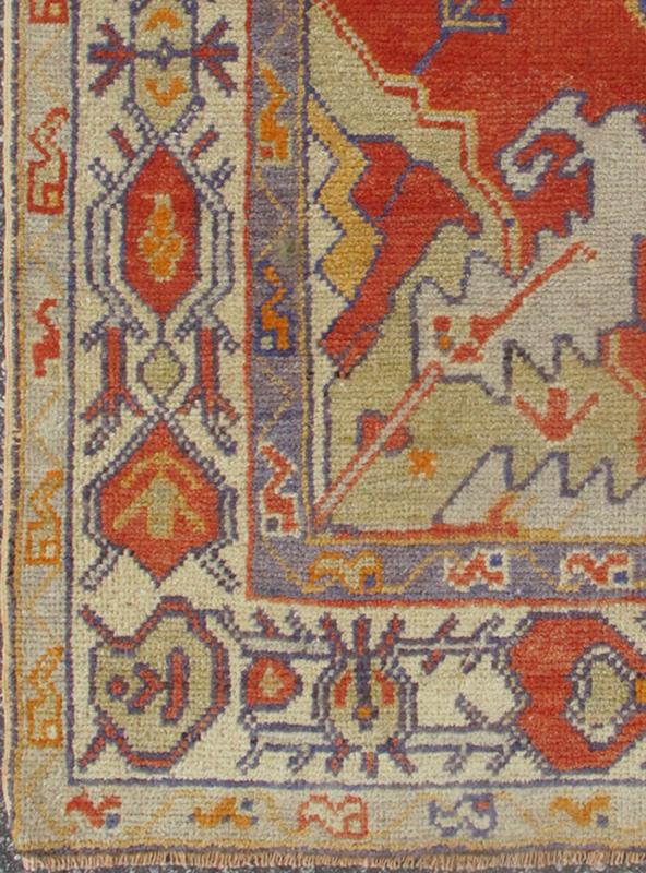 Colorful Vintage Turkish Oushak Rug with Stylized Geometric, Tribal Motifs Vintage Turkish Oushak Rug with Stylized Geometric design rug/tu - ugu - 136100 origin/turkey kwarugs This vintage Oushak rug features an intricately beautiful design... - Keivan Woven ArtsTU - UGU - 136100 - 4698Rug
