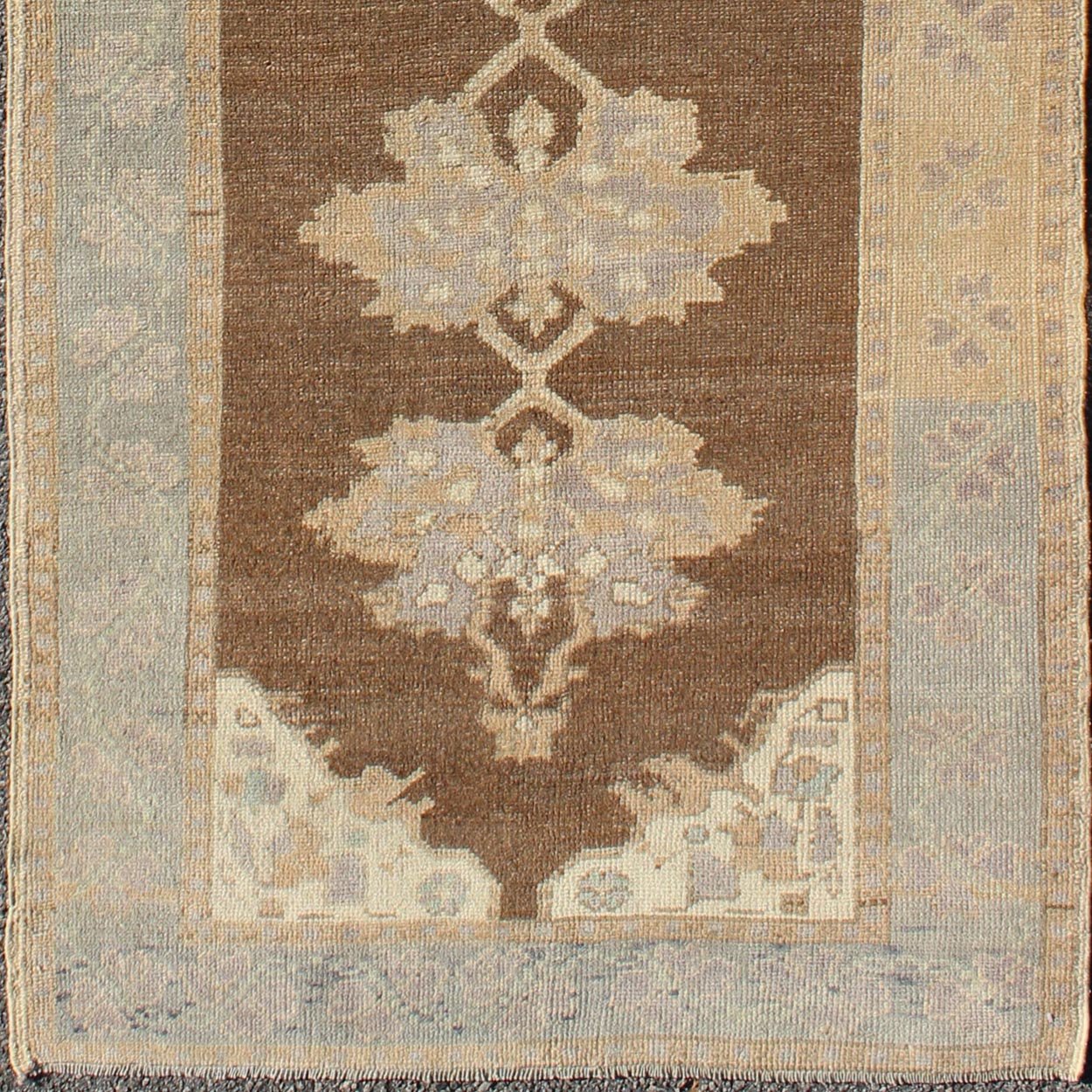 Earth - Tone Vintage Turkish Oushak Runner with Blossom Medallion Design kwarugs Brown - tone blossom Medallion design Oushak vintage Turkish runner, rug tu - ugu - 3342, country of origin / type: Turkey / Oushak, circa 1940 This beautiful vintag... - Keivan Woven ArtsTU - UGU - 3342 - 5880Rug