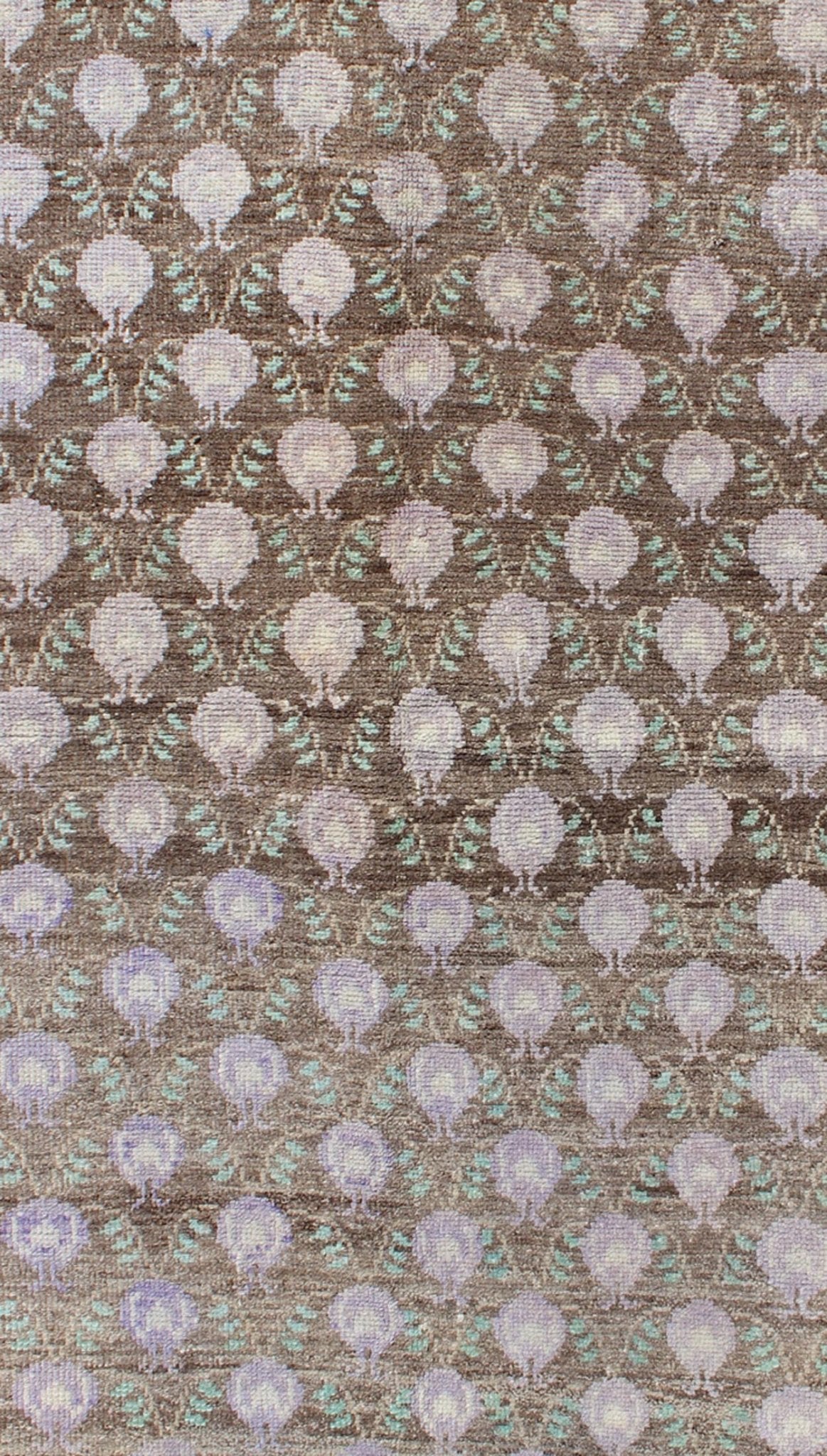 Light Brown, Green, and Lavender Turkish Tulu Vintage Rug with Latticework. Lavender, green, taupe, and browns Turkish Tulu vintage rug with latticework, rug TU - UGU - 3345, country of origin / type: Turkey / Tulu, circa 1940s This vintage ... - Keivan Woven ArtsTU - UGU - 3345 - 5888Rug