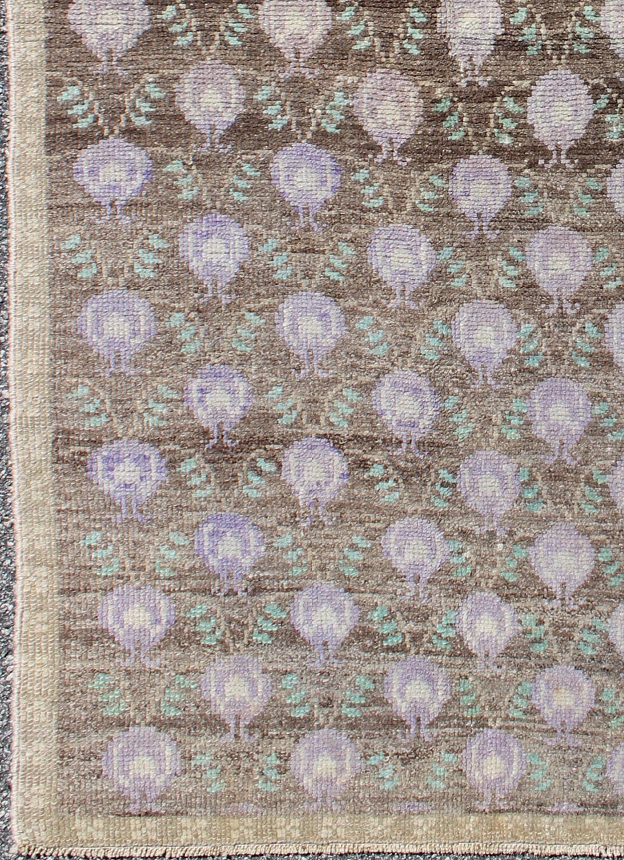 Light Brown, Green, and Lavender Turkish Tulu Vintage Rug with Latticework. Lavender, green, taupe, and browns Turkish Tulu vintage rug with latticework, rug TU - UGU - 3345, country of origin / type: Turkey / Tulu, circa 1940s This vintage ... - Keivan Woven ArtsTU - UGU - 3345 - 5888Rug