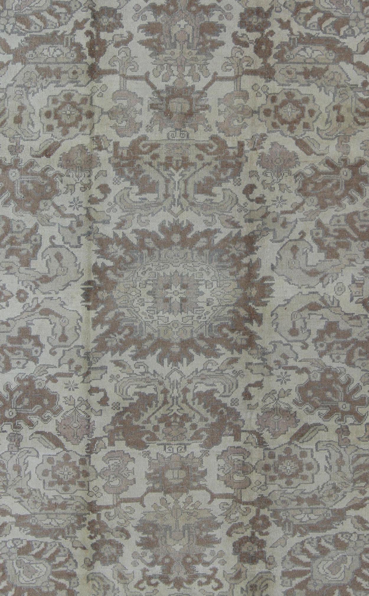 Earth Tone Vintage Turkish Oushak Rug with All - Over Floral Design kwarugs All - over blossoming floral design rug in brown, taupe, and ivory, rug tu - ugu - 3400, country of origin / type: Turkey / Oushak, circa 1940 This vintage Turkish Oushak... - Keivan Woven ArtsTU - UGU - 3400 - 6231Rug