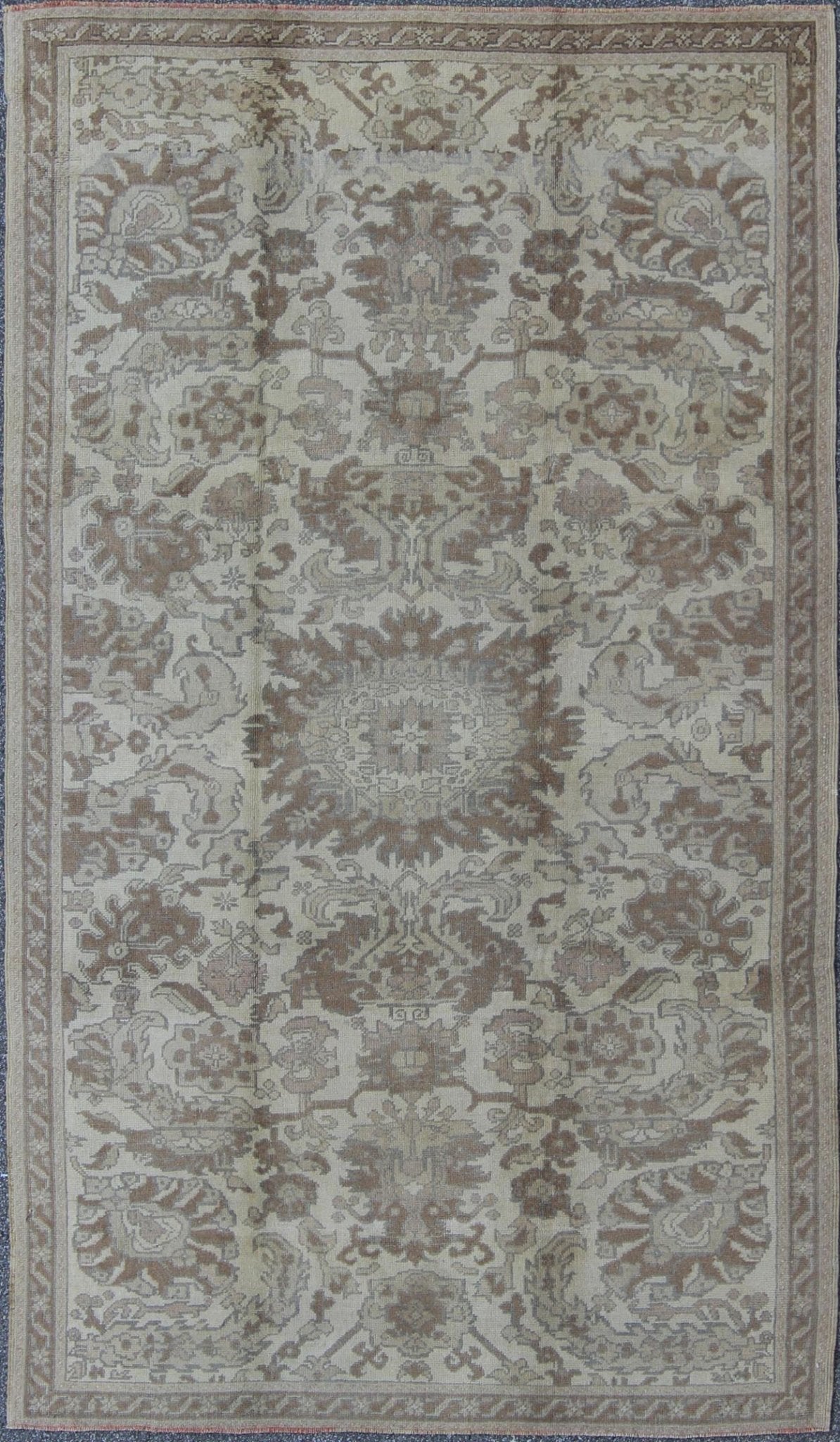 Earth Tone Vintage Turkish Oushak Rug with All - Over Floral Design kwarugs All - over blossoming floral design rug in brown, taupe, and ivory, rug tu - ugu - 3400, country of origin / type: Turkey / Oushak, circa 1940 This vintage Turkish Oushak... - Keivan Woven ArtsTU - UGU - 3400 - 6231Rug