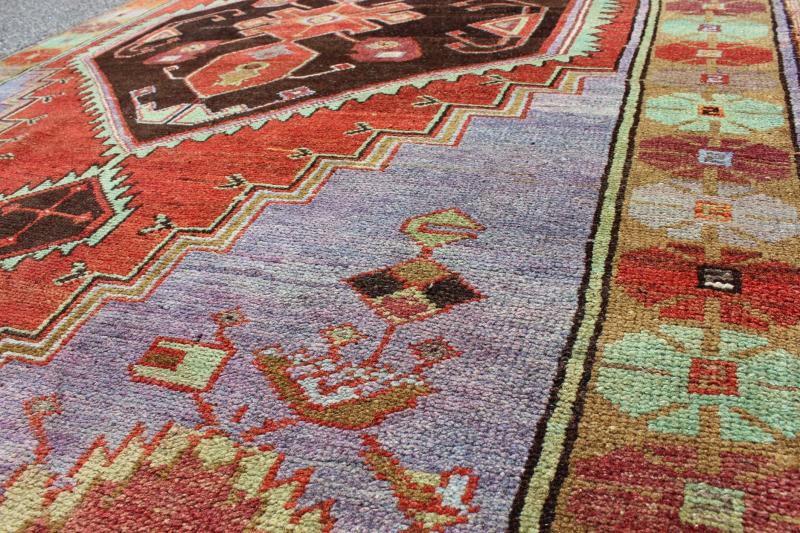 Unique and Colorful Turkish Oushak Rug with Multi - Layered Medallions & Cornices: This beautiful vintage Oushak runner from mid - 20th century Turkey is enhanced by its color palette and lustrous wool. The bright red ground is home to three large multi - la... - Keivan Woven ArtsTU - UGU - 3481 - 6929Rug
