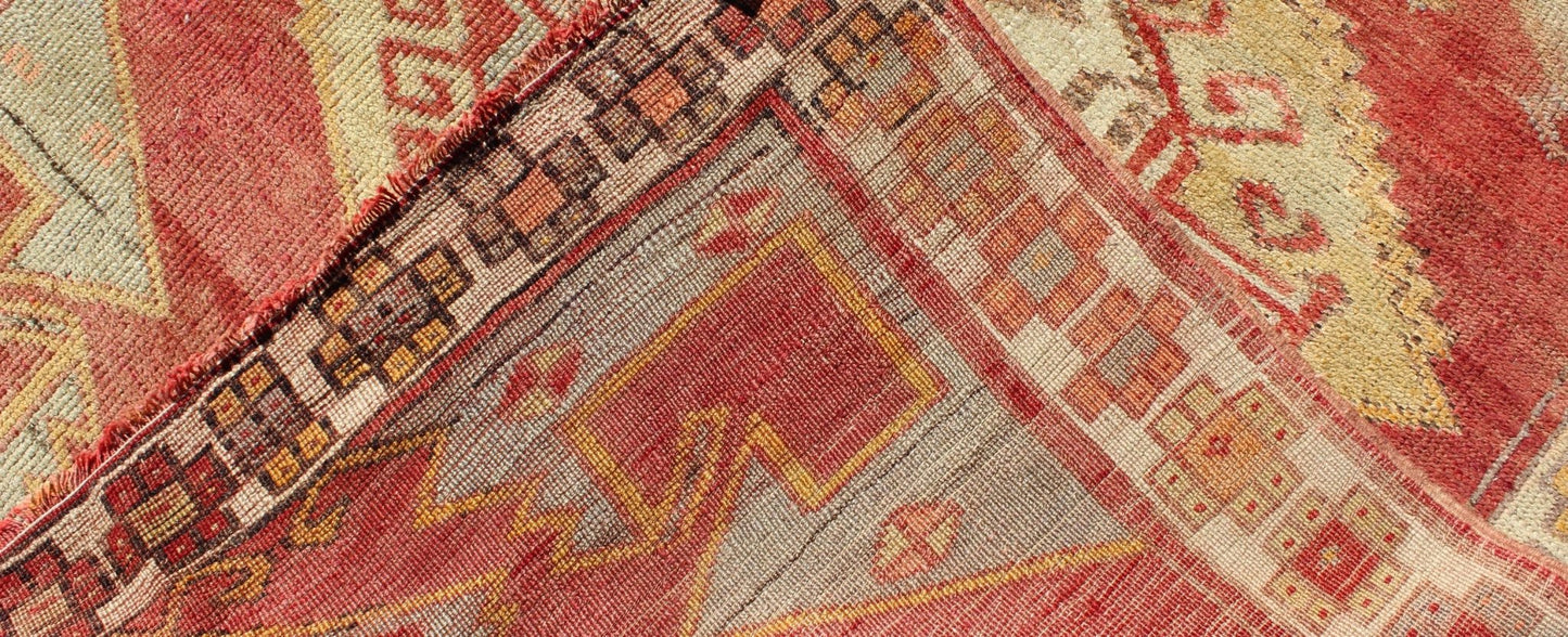 Square Turkish Oushak With Medallion Design in Muted Red, L. Green & Yellow. Square Turkish Oushak with Medallion Design. Vintage Oushak carpet from Turkey in square size, Keivan Woven Arts/ rug, TU - UGU - 38, country of origin / type: Turkey / Ous... - Keivan Woven ArtsTU - UGU - 38 - 3114Rug