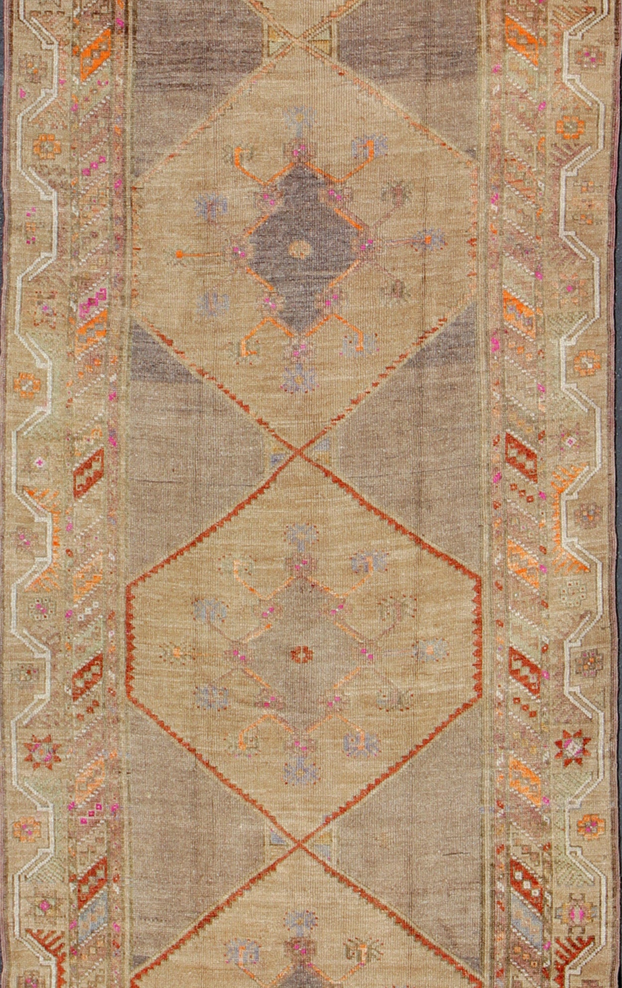 Colorful Turkish Gallery Runner with Multi - Medallion Design & Unique Colors. Vintage Oushak Rug from Turkey with Tribal Geometric Design, rug TU - UGU - 4807, country of origin / type: Turkey / Oushak, circa 1930 This Turkish carpet from 2n... - Keivan Woven ArtsTU - UGU - 4807 - 10293Rug
