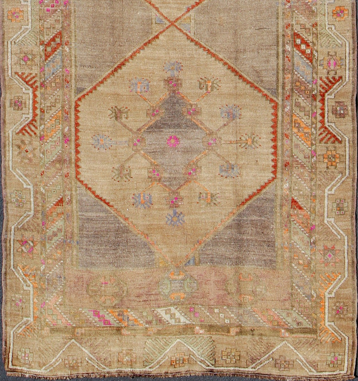 Colorful Turkish Gallery Runner with Multi - Medallion Design & Unique Colors. Vintage Oushak Rug from Turkey with Tribal Geometric Design, rug TU - UGU - 4807, country of origin / type: Turkey / Oushak, circa 1930 This Turkish carpet from 2n... - Keivan Woven ArtsTU - UGU - 4807 - 10293Rug