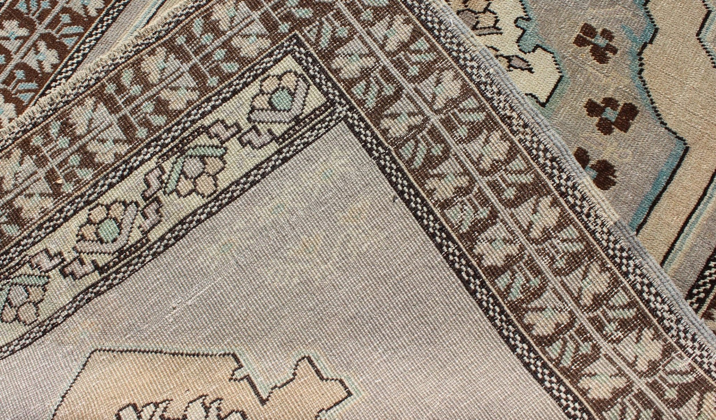 Vintage Turkish Medallion Oushak Area Rug in Gray, Taupe, Brown and Cream Measures: 3'11 x 5'6 This piece was hand - knotted in the mid - century in Turkey. The field displays a diamond medallion decorated with floral motifs. The field is r... - Keivan Woven ArtsTU - VEY - 3289 - 6251Rug