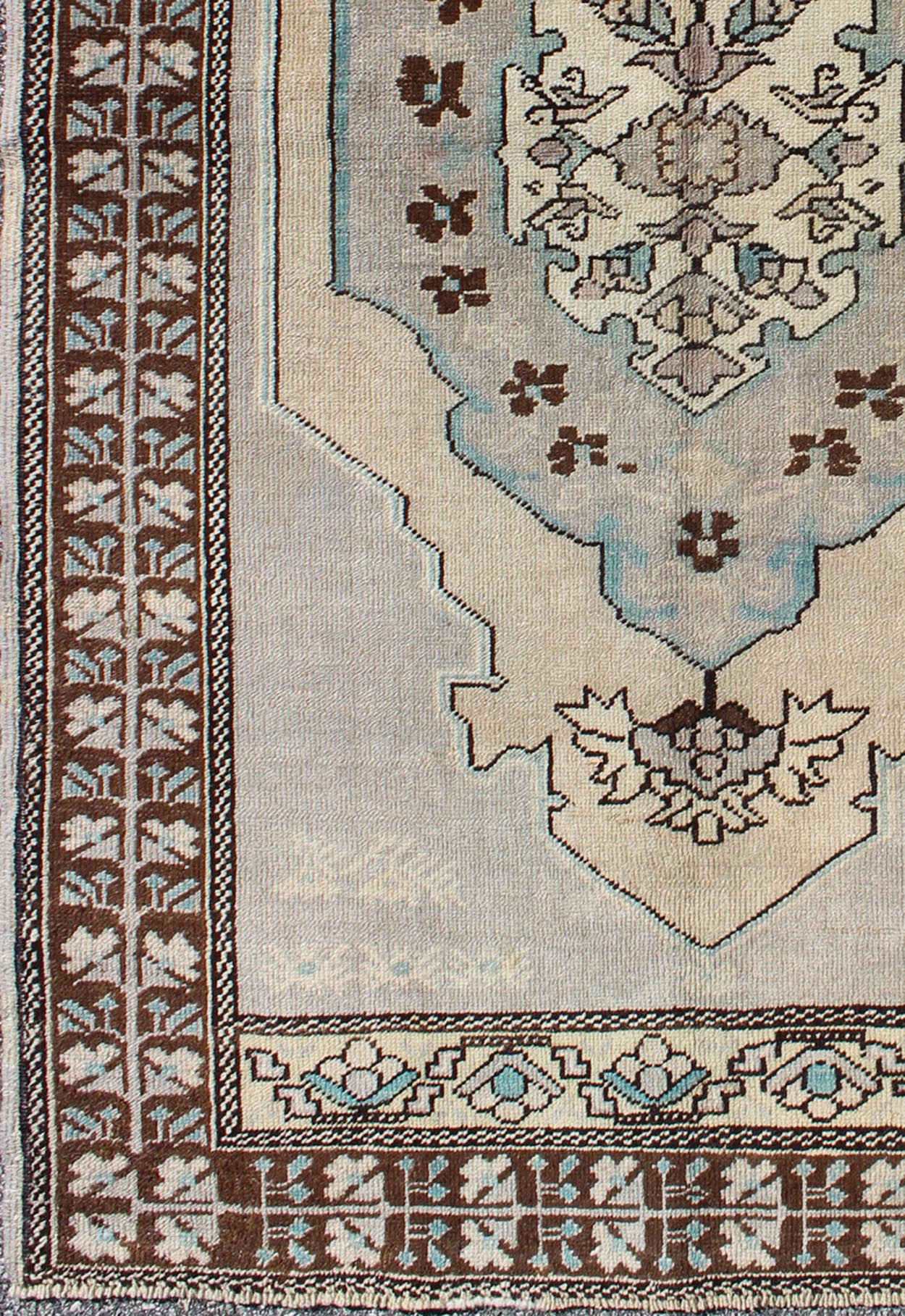 Vintage Turkish Medallion Oushak Area Rug in Gray, Taupe, Brown and Cream Measures: 3'11 x 5'6 This piece was hand - knotted in the mid - century in Turkey. The field displays a diamond medallion decorated with floral motifs. The field is r... - Keivan Woven ArtsTU - VEY - 3289 - 6251Rug