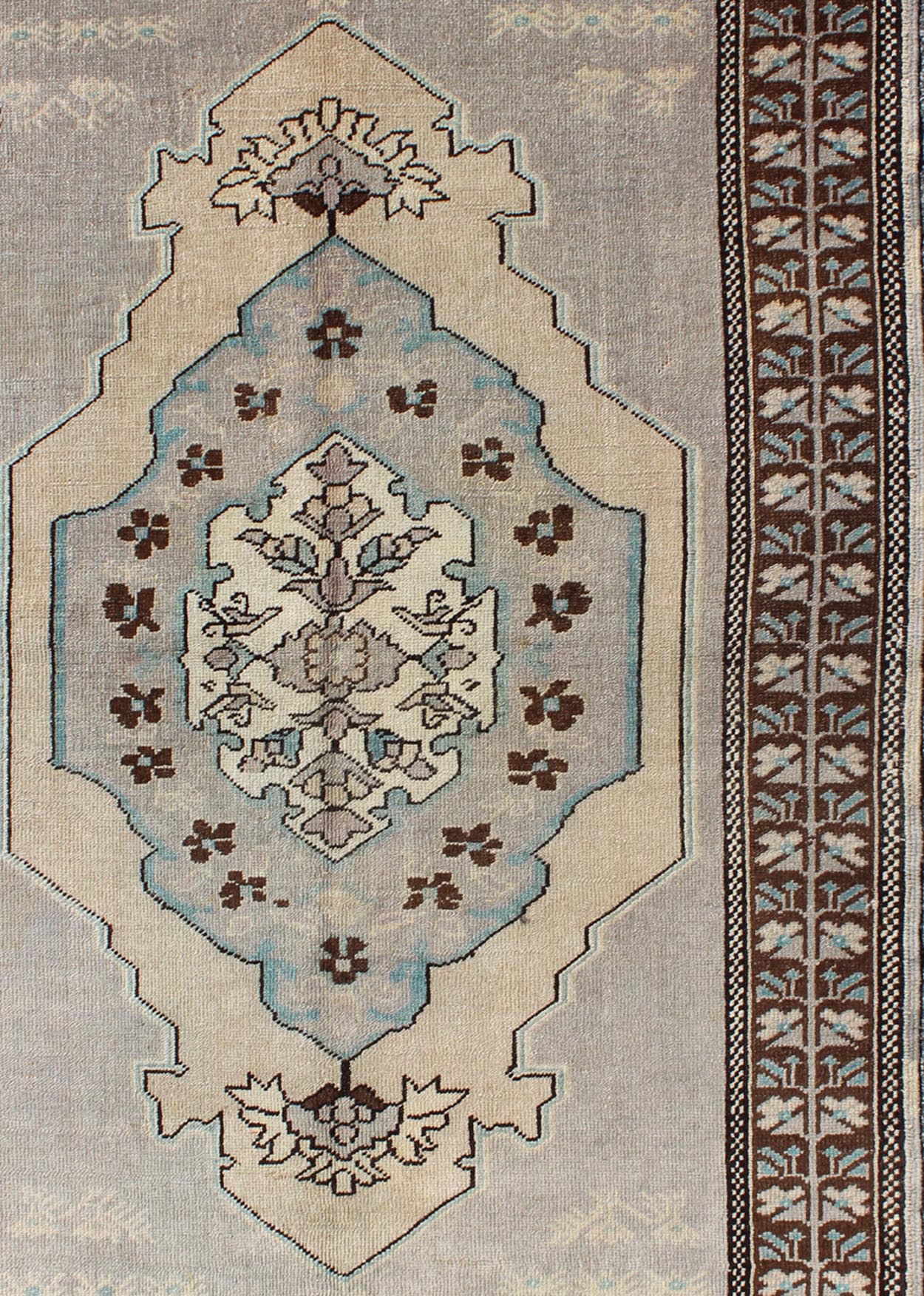 Vintage Turkish Medallion Oushak Area Rug in Gray, Taupe, Brown and Cream Measures: 3'11 x 5'6 This piece was hand - knotted in the mid - century in Turkey. The field displays a diamond medallion decorated with floral motifs. The field is r... - Keivan Woven ArtsTU - VEY - 3289 - 6251Rug