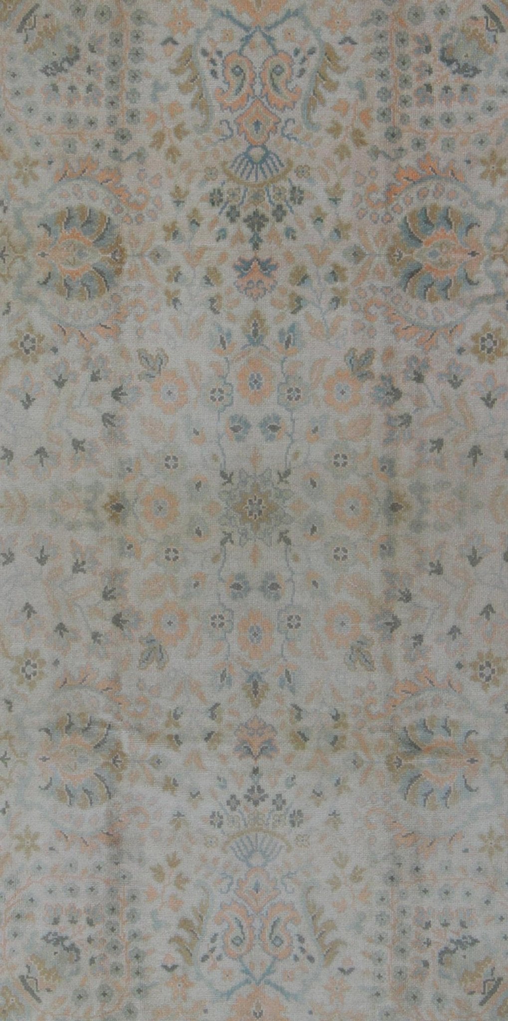 Neutral Vintage Turkish Oushak Rug with Floral Design and Medallions with repeated floral motifs Measures: 6'0 x 9'10 Country of Origin: Turkey; Type: Oushak; Design: All - Over, Floral, Arabesque - Floral; Keivan Woven Arts: rug tu - vey - 46011... - Keivan Woven ArtsTU - VEY - 46011 - 7923Rug