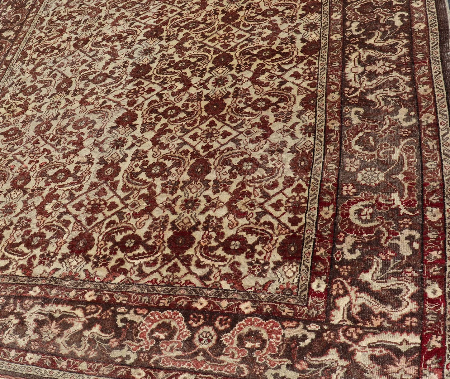 Antique Turkish Sivas Rug with Tan Background and Maroon, Eggplant, Brown Color. Stylized antique Turkish Sivas rug with Ivory background and maroon, Eggplant, Brown Colors rug V21 - 0601, country of origin / type: Turkey / Sivas, circa 1920 S... - Keivan Woven ArtsV21 - 0601 - 16498Rug
