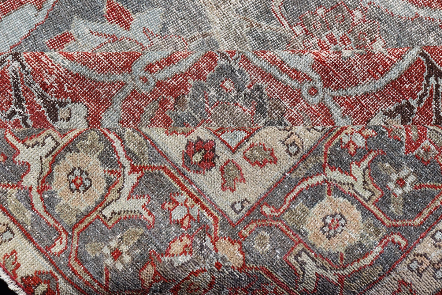 Antique Persian Tabriz Rug with Floral Medallion Design in Tan, Red, and Lt Blue. Keivan Woven Arts / rug V21 - 1216 - 15485, country of origin / type: Iran / Tabriz, circa 1910 Floral Medallion Design in Tan, Red, and Blue. Measures: 10'9 x 13'11 ... - Keivan Woven ArtsV21 - 1216 - 15485 - 18511Rug