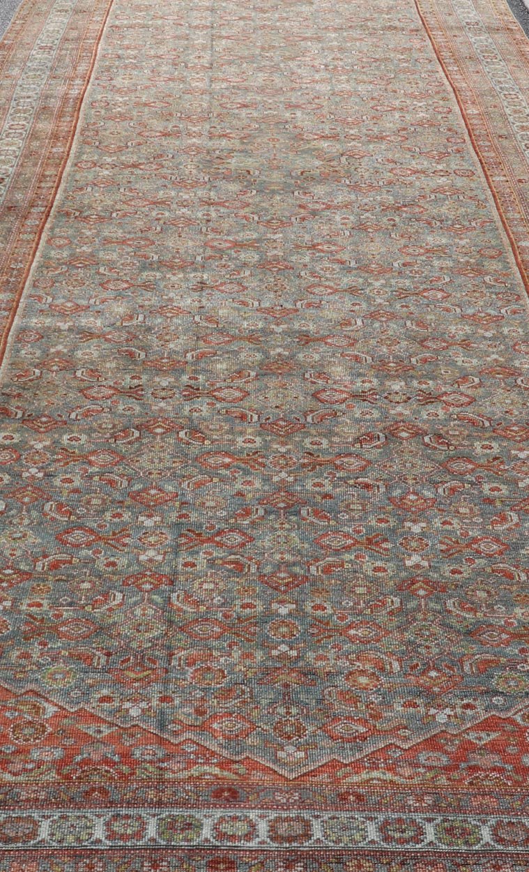 Large Kurdish Antique All Over Design Gallery Runner in Muted Tones Of Blue - Gray. Keivan Woven Arts: rug V21 - 1217 - 15474 Country of Origin: Iran Type: Kurdish Circa 1900 Measures: 7'10 x 22'0 This magnificent Kurdish antique gallery runner has he... - Keivan Woven ArtsV21 - 1217 - 15474 - 18517Rug