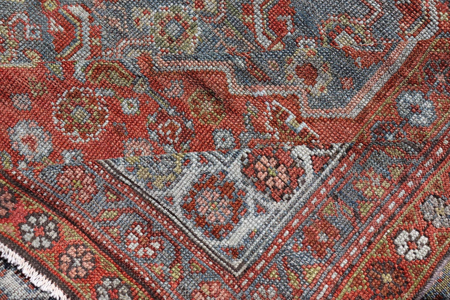 Large Kurdish Antique All Over Design Gallery Runner in Muted Tones Of Blue - Gray. Keivan Woven Arts: rug V21 - 1217 - 15474 Country of Origin: Iran Type: Kurdish Circa 1900 Measures: 7'10 x 22'0 This magnificent Kurdish antique gallery runner has he... - Keivan Woven ArtsV21 - 1217 - 15474 - 18517Rug