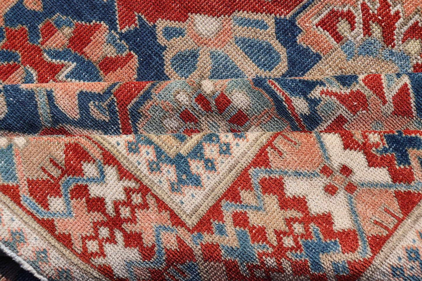Antique Persian Tabriz Gallery Rug with Large Scale Sub Geometric Florals Antique Persian Tabriz Gallery Rug with Large Scale Sub Geometric Florals in Medium Blue Field, red, salmon ,light blue and cream. Keivan Woven Arts / rug VAS - 50331, coun... - Keivan Woven ArtsVAS - 50331 - 22387Rug