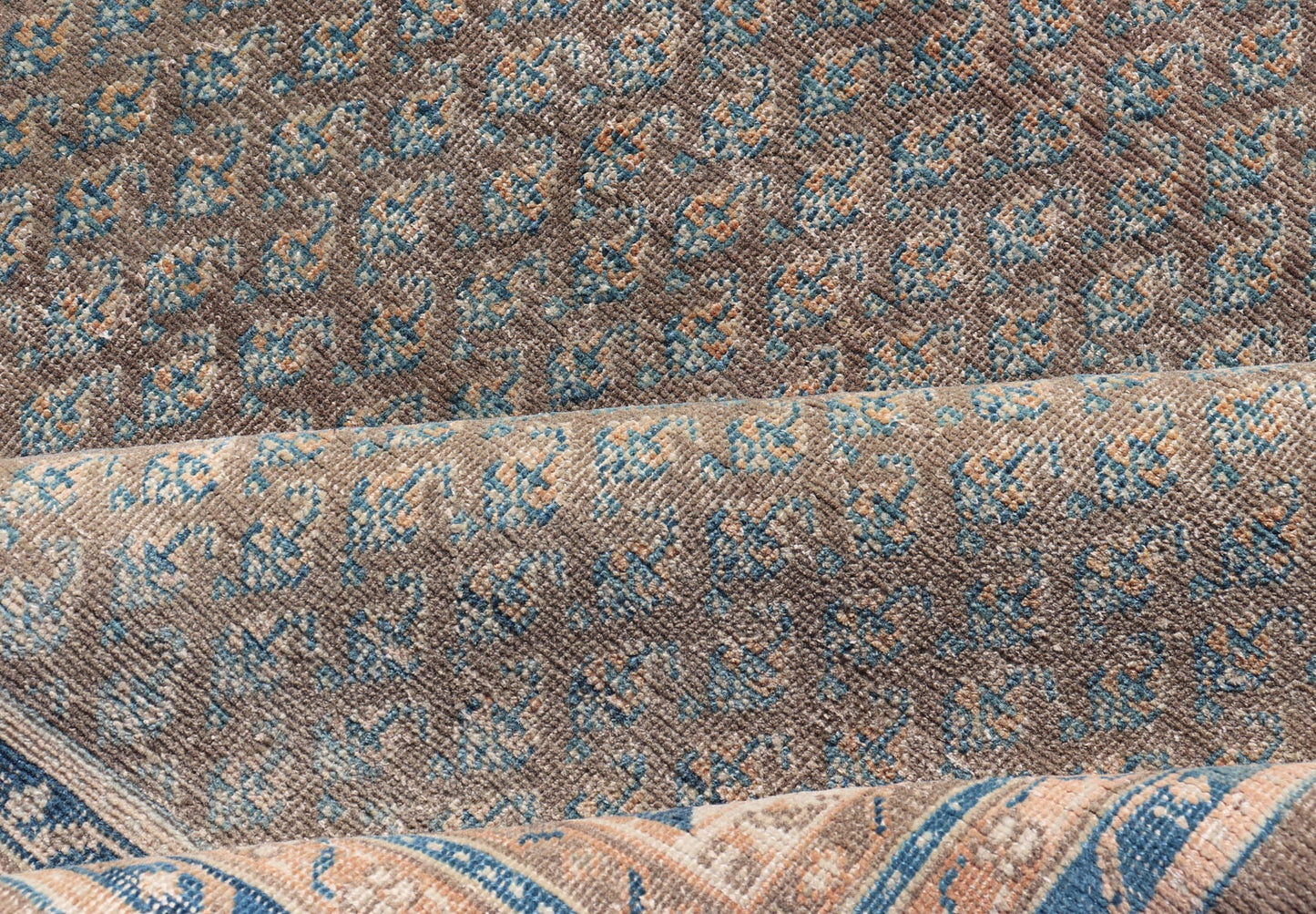 Antique Persian Tabriz Rug with All - Over Small Motif Design in Brown and Blue. Persian 1930's Tabriz Rug with All - Over Small Motif Design in Brown and Blue and neutral tones. Keivan Woven Arts / rug VAS - 50681, country of origin / type: Persian / Tabriz... - Keivan Woven ArtsVAS - 50681 - 22626Rug