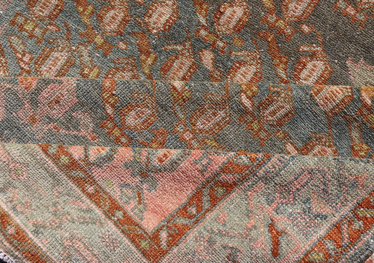 Antique Persian Gallery Malayer Rug with Geometric Design in Gray - Blue and Pink Intricately designed antique Hand Knotted Malayer gallery in blue - gray and light pink with medallions, Keivan Woven Arts / rug VAS - 6, country of origin / type: Iran ... - Keivan Woven ArtsVAS - 6 - 17406
