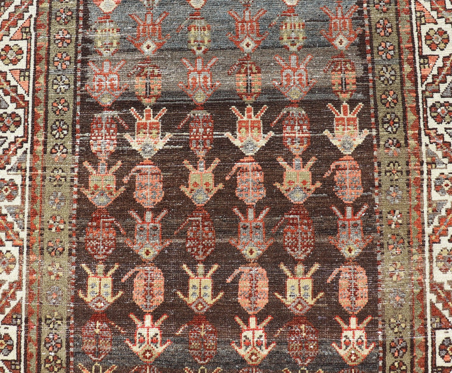 Antique Persian Hamadan Rug in Wool with All - Over Sub - Geometric Tribal Design. Keivan Woven Arts; rug W22 - 0101, country of origin / type: Iran / Hamadan, circa 1920. Measures: 3'7 x 7'3 This antique Persian Hamadan rug has been hand - knotted in w... - Keivan Woven ArtsW22 - 0101 - 18571Rug