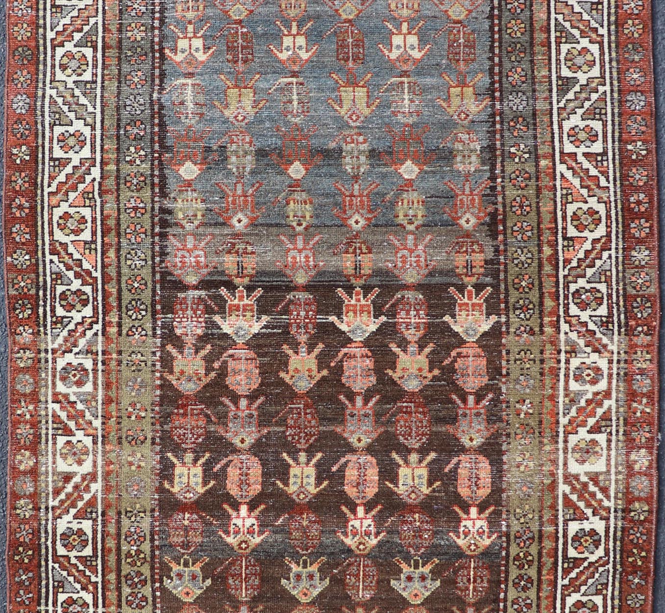 Antique Persian Hamadan Rug in Wool with All - Over Sub - Geometric Tribal Design. Keivan Woven Arts; rug W22 - 0101, country of origin / type: Iran / Hamadan, circa 1920. Measures: 3'7 x 7'3 This antique Persian Hamadan rug has been hand - knotted in w... - Keivan Woven ArtsW22 - 0101 - 18571Rug