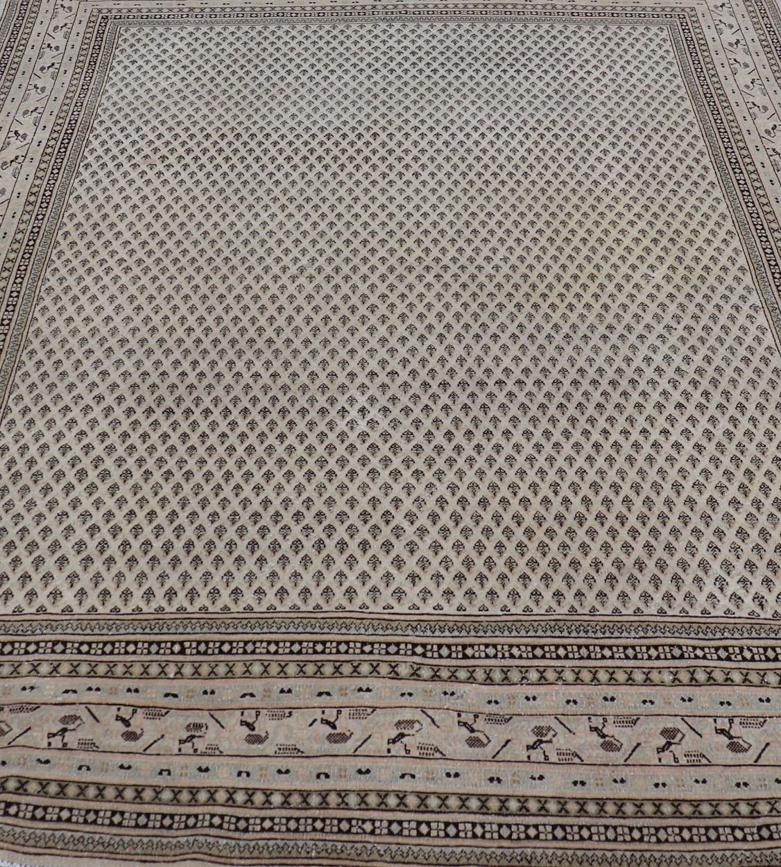 Minimalist Design vintage Persian Tabriz Rug with Muted Brown and Cream Tones. Persian rug with small repeating Mir design. Keivan Woven Arts / rug W22 - 0104, country of origin / type: Iran/ Tabriz, circa 1940. Persian Paisley design rug. vintage Persia... - Keivan Woven ArtsW22 - 0104 - 18589Rug