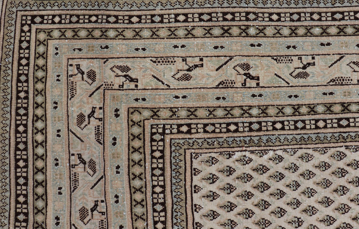 Minimalist Design vintage Persian Tabriz Rug with Muted Brown and Cream Tones. Persian rug with small repeating Mir design. Keivan Woven Arts / rug W22 - 0104, country of origin / type: Iran/ Tabriz, circa 1940. Persian Paisley design rug. vintage Persia... - Keivan Woven ArtsW22 - 0104 - 18589Rug