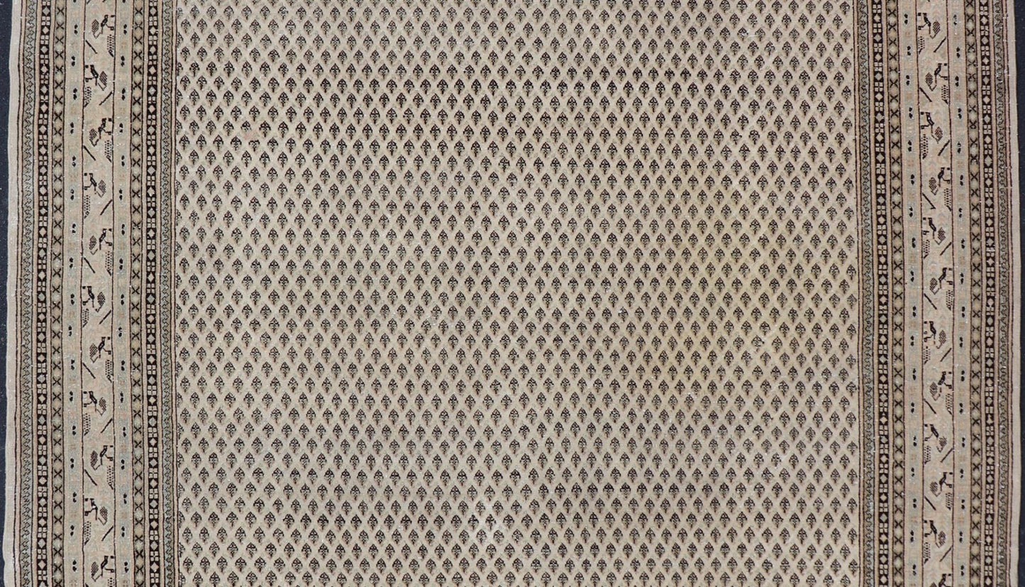 Minimalist Design vintage Persian Tabriz Rug with Muted Brown and Cream Tones. Persian rug with small repeating Mir design. Keivan Woven Arts / rug W22 - 0104, country of origin / type: Iran/ Tabriz, circa 1940. Persian Paisley design rug. vintage Persia... - Keivan Woven ArtsW22 - 0104 - 18589Rug